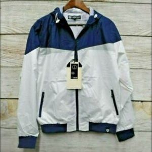 White and blue Windbreaker